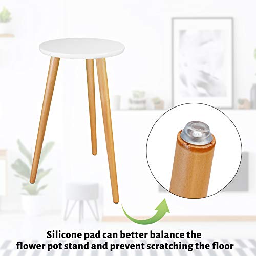 Indoor Plant Stand - Uneedem Wood Mid Century Plant Stand For Indoor Plants, Modern Plant Table,Tall Plant Holder For Flower Pots, Small Round Side Table, End Table (A3-White,High: 20.5") #TOP3