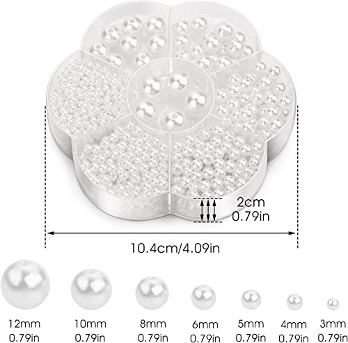 Sawanork 1150 Pcs Round Pearl Beads White Mixed Imitation Pearls for Nails Pearl Beads for DIY Craft Necklaces Bracelets Jewelry Decorations Wedding Dress (3/4/5/6/8/10/12mm)