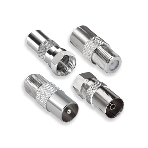 4 Piezas Adaptador de Antena de TV F Macho/Hembra a Conector coaxial, Conectores Cable Coaxial Conectores, Kit Adaptador de Cable aéreo Tipo F a coaxials