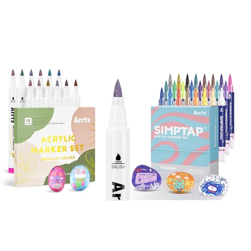 Arrtx Professional Acrylic Paint Marker Set - 24 Vibrant Colors with 12 Metallics