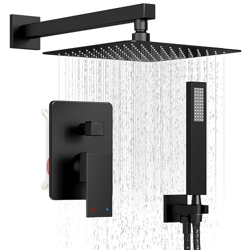 HoliSpa Black Shower System, Shower Faucet Set with 10-Inch Rain Showerhead and Handheld Spray, Wall Mounted High-Pressure Showerhead Combo Set Included Valve and Trim, Matte Black by HoliSpa - Used condition - US$90.39