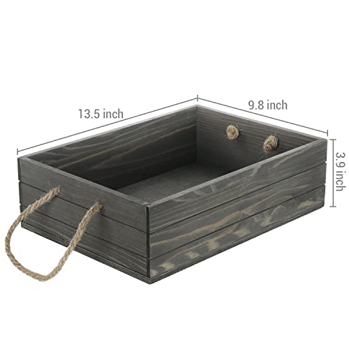 Mygift Vintage Gray Solid Wood Decorative Storage Bin With Rope Handles, Weathered Country Rustic Style Wooden Crate, Open Top Box Pallet Design Produce Basket #TOP5