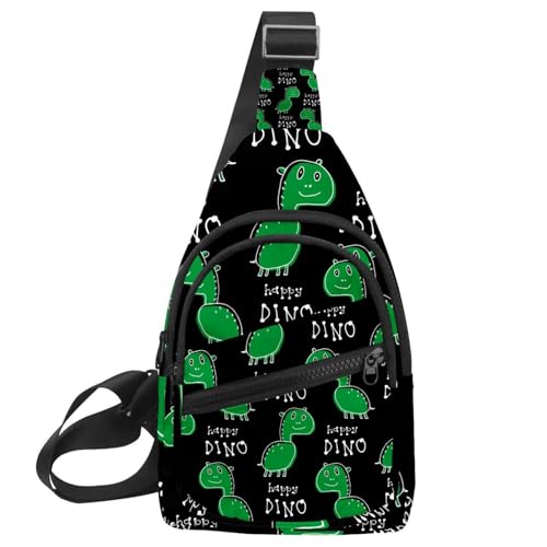 Bandolera cruzada con diseño de dinosaurio multicolor y cuerpo negro