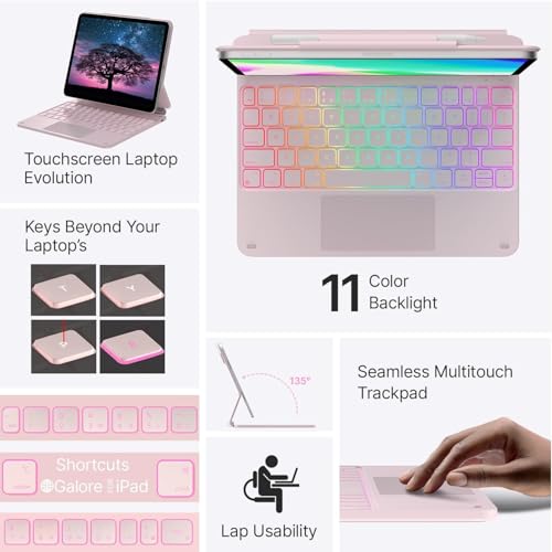 Image of typecase Edge for iPad Air 11 (M4 2026 / M3 2025 / M2 2024), Air 5th /4th & Pro 11 (4th /3rd /2nd /1st) with 11-Color Backlit & Touchpad, Magic Floating Keyboard (NOT for 10th /A16 /Pro 11 (M5 /M4) -Pink'26