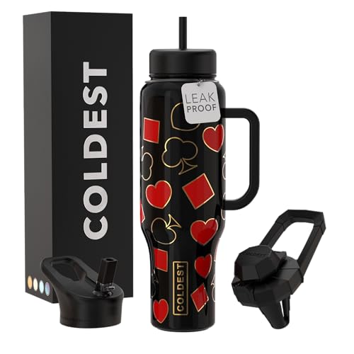 Coldest Tumbler with Handle and Straw - 100% Leak Proof Insulated Tumbler with Lid and Straw (3 Lids) - Stainless Steel Tumblers for Women & Men - Cup Holder Friendly Base, 46 oz (All In)