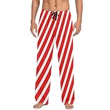 Ollabaky Men's Pajama Pants Red White Christmas Candy Cane Striped Separate Bottoms Mens Sleep Lounge Pants Pjs with Pockets, XL