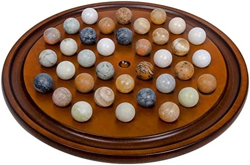 Arolly Handcrafted Solitaire Board Game Set with 36 Natural Marbles - Mahogany Wooden Finish Authentic Handmade Solitaire Boards | The for Adults on Any Occasion