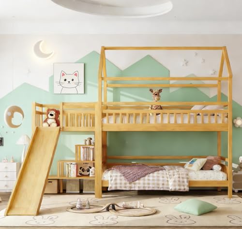 Image of Bellemave Bunk beds Twin Over Twin with Storage Stairs,Two Placement Methods,House bunk Bed, White