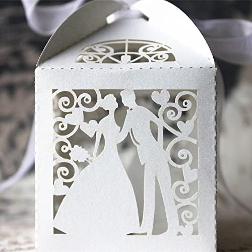 Zorpia® 50PCS Laser Cut Bridegroom and bride Wedding Box in Pearlescent Paper box,party show candy box,party shower gifts,Chocolate Box ZRA 0168909 (white)