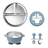 Oskuglin Kit Pappa, Set Neonato 4 Acciaio Inox Piatto Ventosa a Scomparti