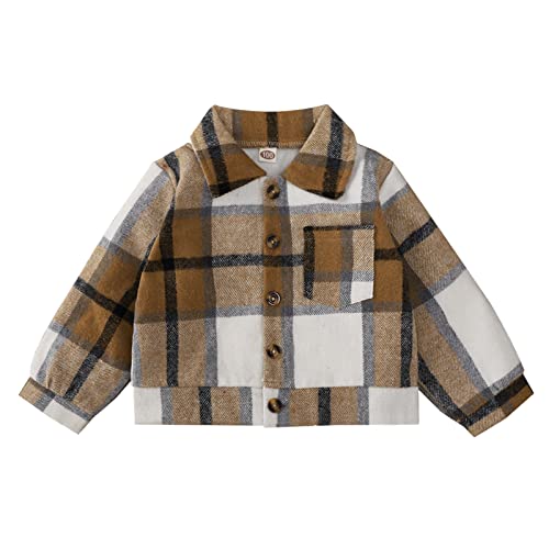 Boys Winter Coat Shirt Coat Jacket Plaid Long Sleeve Kids Turn Down Collar Button Tops Outwear 6month (Brown, 5-6 Years)