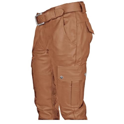 Cargo Pants Joggers PU Leather for Men Slim Fit, Retro Punk Gothic Lightweight Work Construction, Casual Stacked Trousers3