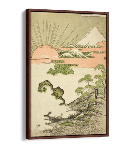 Toile mont Fuji Koryusai cadre noyer 50x75 cm art japonais