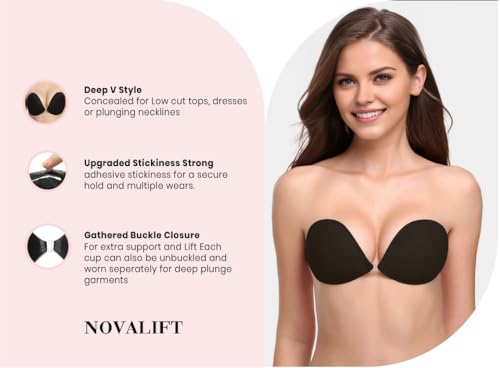 2 Pack Invisible Sticky Adhesive Bra Tape Strapless Reusable Push Up Backless Tape,Hair Bands,Chest Spherical Concealments, Seamless Stick On Bra (Cup & Band, D, Black & Cream) - 3