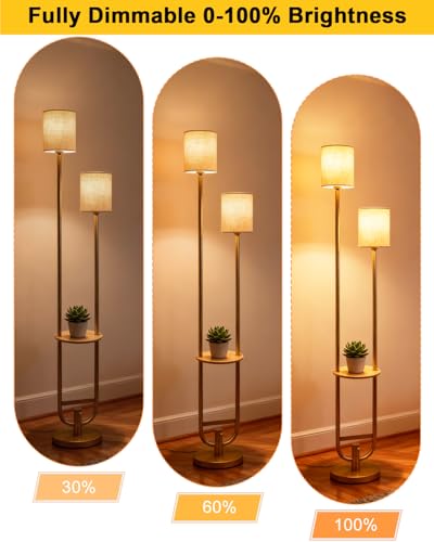 Image of Lightdot 63Inch Floor Lamp Dimmable Gold Floor Lamp with 5Lbs Heavy Base for Living Room 2-Light Mid Century Modern Tall Standing Lamp with Table for Bedroom /Sofa Beside /Corner Decor(Bulbs Included)