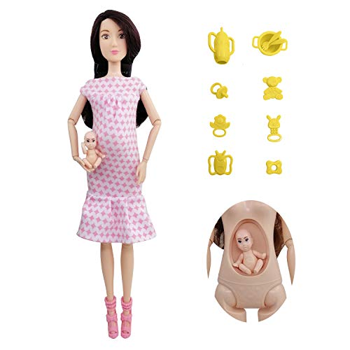 EVA BJD Embarazada Baby Doll 1/6 SD Juego de alimentación de muñeca Accesorios, muñeca de 14 Pulgadas con biberón y Juguete (Pink)