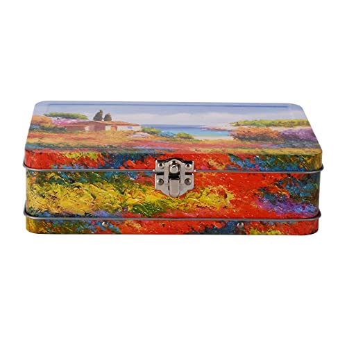 Image of DAHO Metal Storage Box with Hinge for Office, School, Home, Makeup, Arts & Crafts and Accessories (French Country Landscape)