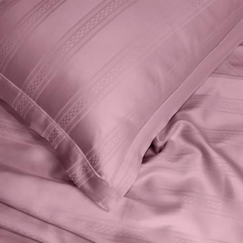 Image of Sassoon Artemis Italian Jacquard Weave Sateen Cotton Bedsheet - 400 TC, Cotton, Stripe Design, King Size (108 x 108 inches), Color: Mauve, Soft, Breathable, - 1 Bedsheet + 2 Pillow Covers