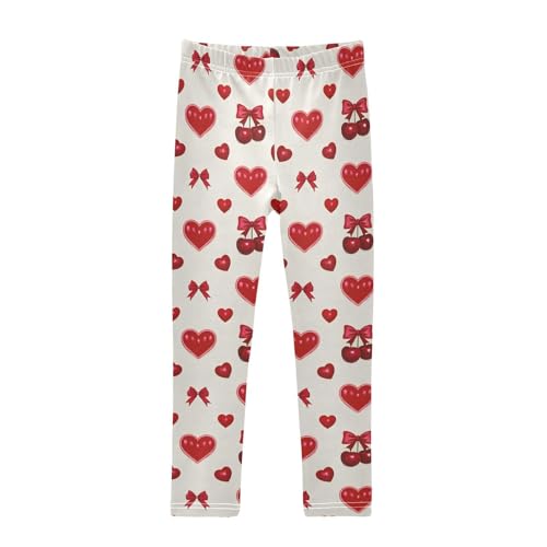 Red Bow Heart Cherry Girls Leggings Soft Stretch Workout Yoga Dance Pants for Kids Casual Tights