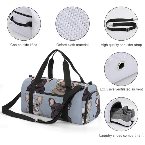 French Bulldog Gym Bag Travel Duffel Bags for Men Women Large Weekender Bags Carry On Overnight Duffle Bag with Shoe Compartment for Workout3