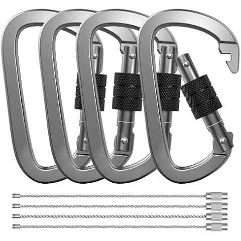 XIECHANEE Premium Aluminum D Ring 4" Locking Carabiner Clips with Screw Gate, Set of 4, Lightweight & Durable for Hiking Camping Fishing and Outdoor Use Cover