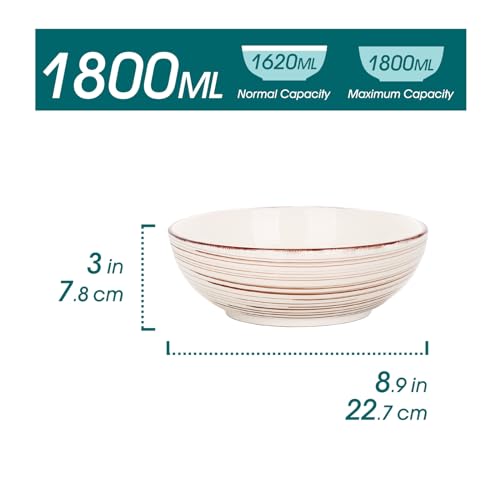 vancasso Bella Ceramic Salad Bowls, 1800ml Deep and Large Serving Bowl, Rustic Chic Style Bowls Set of 2 (22.7cm Diameter x 7.8cm High) - Image 2