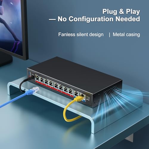 Image of 10Gb Ethernet Switch with 8 x 2.5GbE RJ45 + 2 x 10GbE RJ45 Ports, VunLink 10 Port Unmanaged 2.5G /10G Multi-Gigabit Network Switch, Plug & Play, Desktop /Wall-Mount, Ideal for NAS, Gaming, Home Office