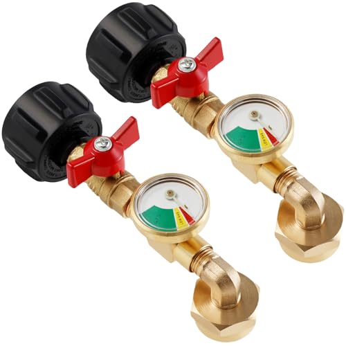 Propane Refill Adapter for 1lb. Tanks, 90 Degree Propane Tank Adapter 20lb to 1lb Converter with Gauge and Valve for QCC1 / Type1 Propane Tank and 1 lb Disposable Propane Bottle Connector