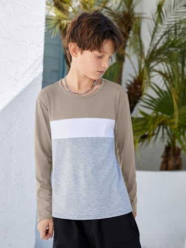 Image of ZDC Kids Boys Long Sleeve T-Shirts Color Block Crewneck Fashion Basic Tee Tops 5-14 Years