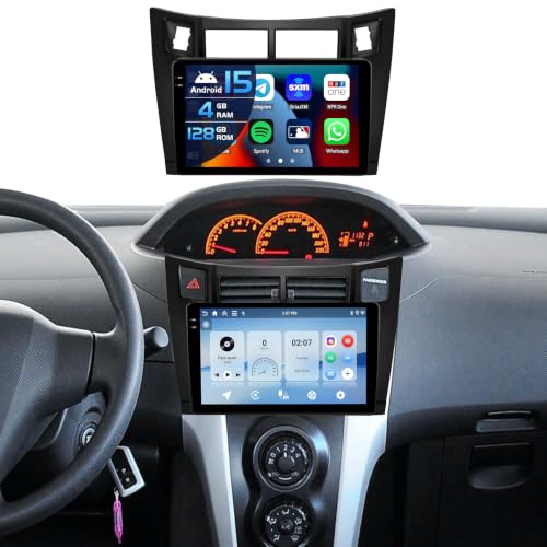 Inefala 4+128G Android 15 Radio para Toyota Yaris 2008-2011 con 9'' In-Cell Pantalla con Wireless Carplay y Android Auto Mirror Link Radio FM/RDS GPS WiFi Bluetooth SWC Cámara Inversa