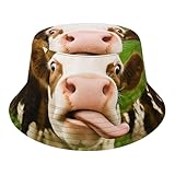 Kuh Hut Dorfkind Bucket Hat lustig | Fischerhut mit Kuhkopf für Damen & Herren | Tiermotiv Sommerhut Festival Kappe | Anglerhut Bauernhof Geschenk Tierfreunde Unisex Kopfbedeckung Saufen JGA
