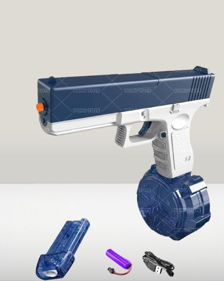 Image of High Pressure Glock Summer Pool Electric Water Gun | Automatic Squirt Gun with Range 30-35 Feet - Aqua Blue | Dual Static Magzine