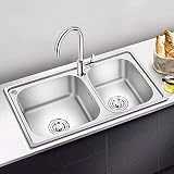 Robinet d'évier de cuisine carré combiné, évier en acier inoxydable à double cuve avec crépine et égouttoir Tuyaux de plomberie d'évacuation Encastré d'installation encastré sous le plan (ta