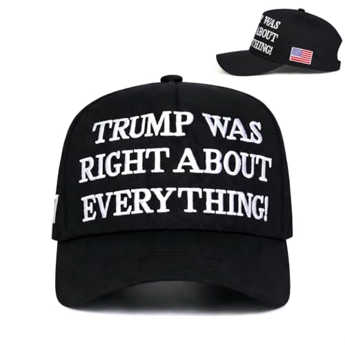 SPGRDER 45-47 Baseball Cap Embroidered with Trump was Right About Everything and USA Flag for Mens Women Dad Mom Adjustable Trucker Hat Sports Hat Black