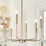 Antique Gold Chandelier, Modern Vintage 8-Light Candlestick Dining Room Hanging Lighting Fixture for Living Room, Bedroom, Kitchen Island, Foyer