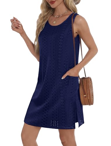 Image of BKRIVE Coverup Summer Dresses for Women 2026 Eyelet Casual Loose Sleeveless Sundresses Tank Dresses with Pockets