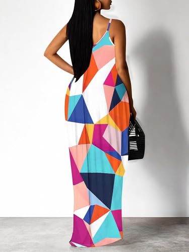 Image of Women's Summer Maxi Dress Spaghetti Strap Floral Boho Beach Long Sundress with Pockets