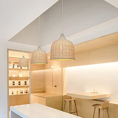 Arturesthome 15.7in Rattan Woven Pendant Light, Handmade Ceiling Pendant Lighting Chandelier, Hanging Lampshade Fixture for Dining Room Kitchen Entryway - Image 5