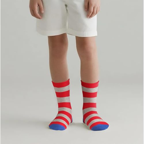 COTTON DAY Kids Boys Crew Dress Socks Bright Colorful Stripes Design3