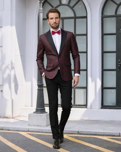 YND Mens Floral Suit Blazer, Slim Fit Paisley Tuxedo Jacket, Shawl Lapel with Bow Tie for Prom, Dinner, Wedding, Party3