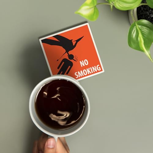 No Smoking Sign, Dinosaur Attack, Vintage Advertisement (Absorbent Ceramic Coaster, Single, Cork Back, Kitchen Table Decor) - Thumbnail 2