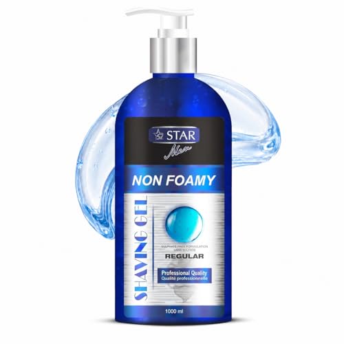SZ STAR Men Non Foaming Shaving Gel 1000ml Aloe Vera & Glycerin Formula for Sensitive Skin Superior Lubrication Smooth Shave & Razor Burn Protection Hydrating Clear Shave Gel