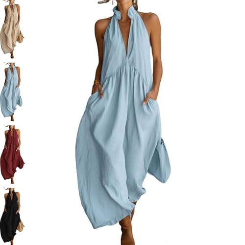 Robe longue dos nu d'été col montant pour vos soirées en terrasse