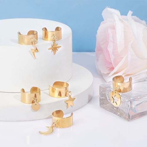 UNICRAFTALE Bague Breloques Acier Inoxydable Étoile Foudre - Anneaux Réglables Ouverts Pour Femme