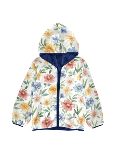 Watercolor Flowers Girls Fleece Jacket Girls Fall Jacket Boys Coats Zip Up Hoodie Children Outerwear 2-10T