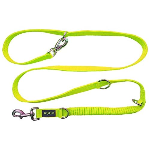 ASCO Hundeleine mit Ruckdämpfer, robuste Trainingsleine verstellbar in 4 Längen, Premium Führleine auch für große Hunde, 100-200 cm, neon gelb AC07L