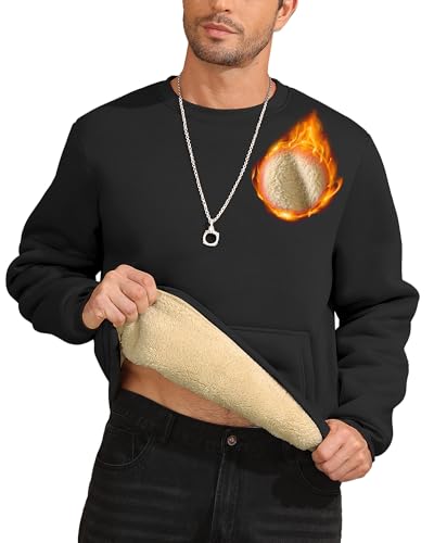 ZITY Mens Sherpa Lined Sweatshirts Heavyweight Winter Shirts for Men Fleece Lined Winter Pullover Tops Black - image 1