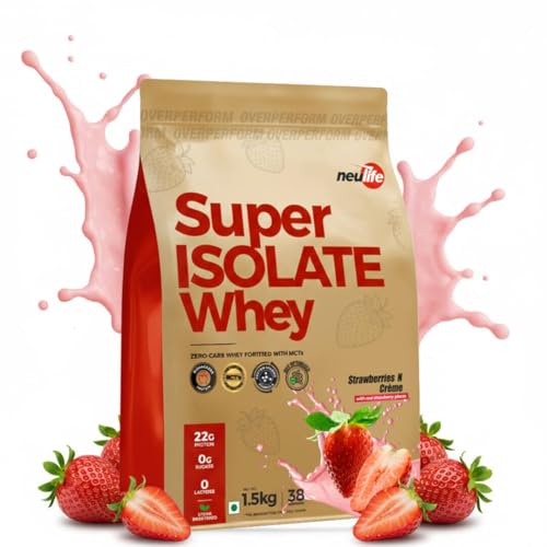 Image of Neulife Super Isolate Whey Protein 1.5kg | Max Absorption Protein Shake with Patented Ketofuel MCTs | Strawberries & Creme with Real Fruit