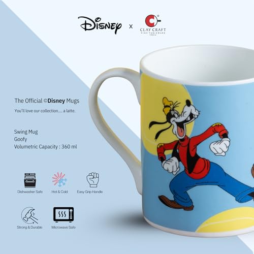 Image of Clay Craft - Official Disney Mugs : Goofy Print, Fine Ceramic Coffee Mug, 360 Ml |Cartoon Character Gift Mug for Kids & Adults | Microwave & Dishwasher Safe