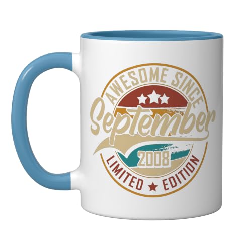 Awesome Since September 2008 | 17 years old | 17th Birthday Ceramic Mug, Blue/White, 11oz